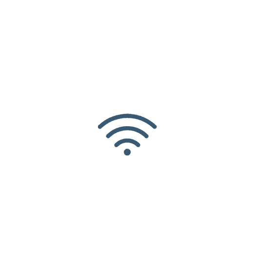 Wi-Fi signal icon with curved lines indicating connectivity.