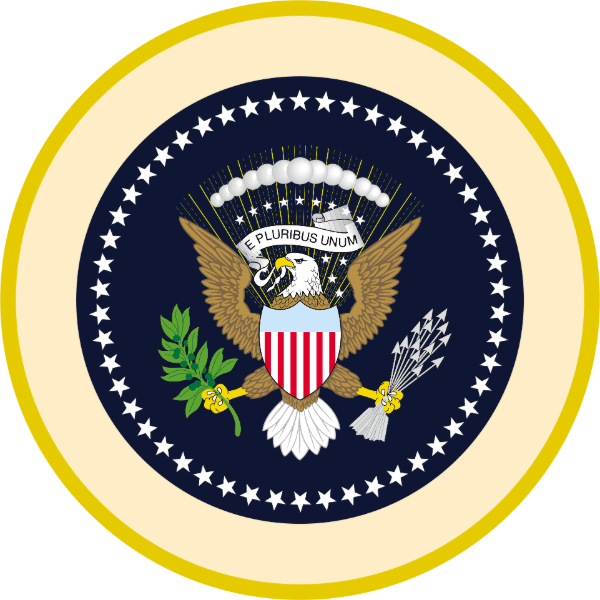 The Great Seal of the United States featuring an eagle with a shield and olive branch.